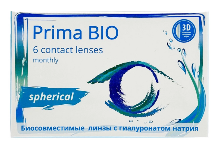 Линзы Okvision Prima Bio Spherical контактные мягкие BC 8.6/14.2 (диоптрия -3.75), 6 шт