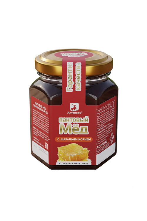 Мед Пантовый с маральим корнем и дигидрокверцитином, 250 г, банка