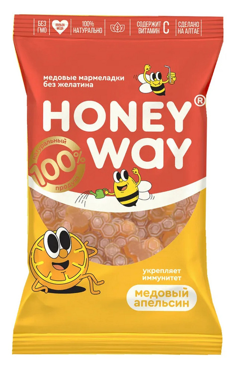 Мармеладки Honey Way медовые б/желатина со вкусом апельсина, 75 г