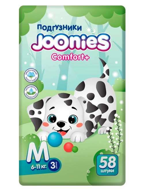 Подгузники Joonies Comfort+ д/детей M (6-11кг), 58 шт