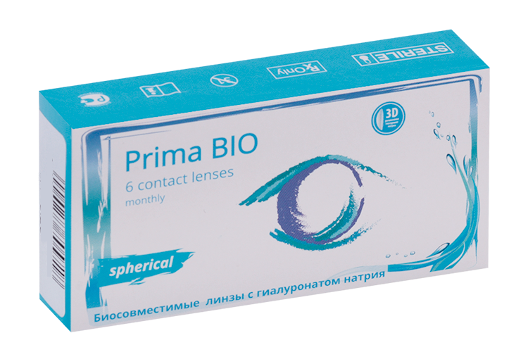 Линзы Okvision Prima Bio Spherical контактные мягкие R 8.6/14.2 (диоптрия -2,25), 6 шт