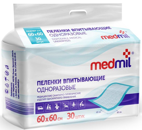 Пеленки медмил впитывающие одноразовые оптима 60х60 , 30 шт
