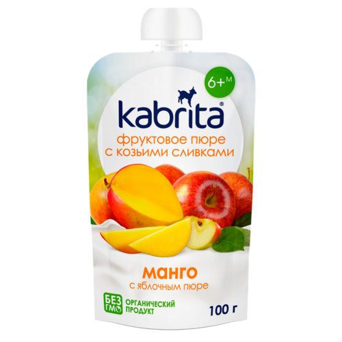 Пюре Kabrita фруктовое с козьими сливками манго с яблочным пюре, 100 г