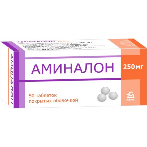 Аминалон 250 мг, 50 шт, таблетки покрытые оболочкой