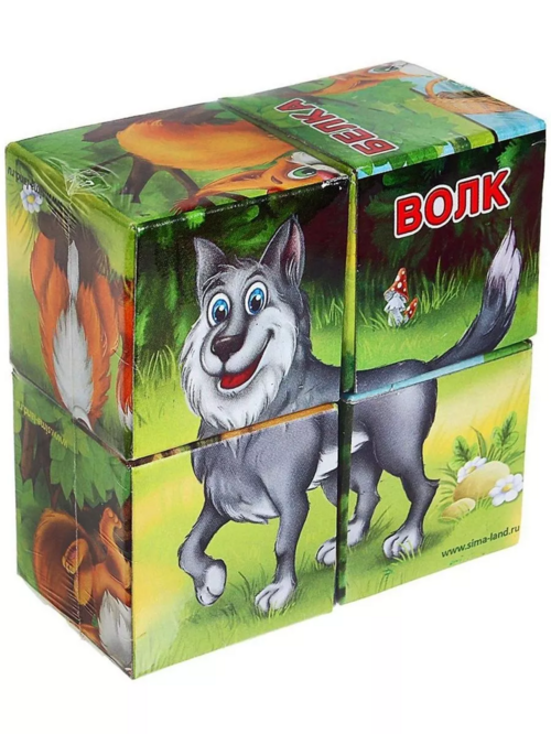 Кубики Животные леса картон, 4 штуки