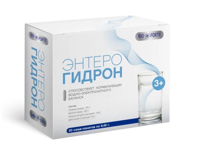 Энтерогидрон комплекс солей натрия и калия Bioforte, 9,45 г, 20 шт, порошок в саше